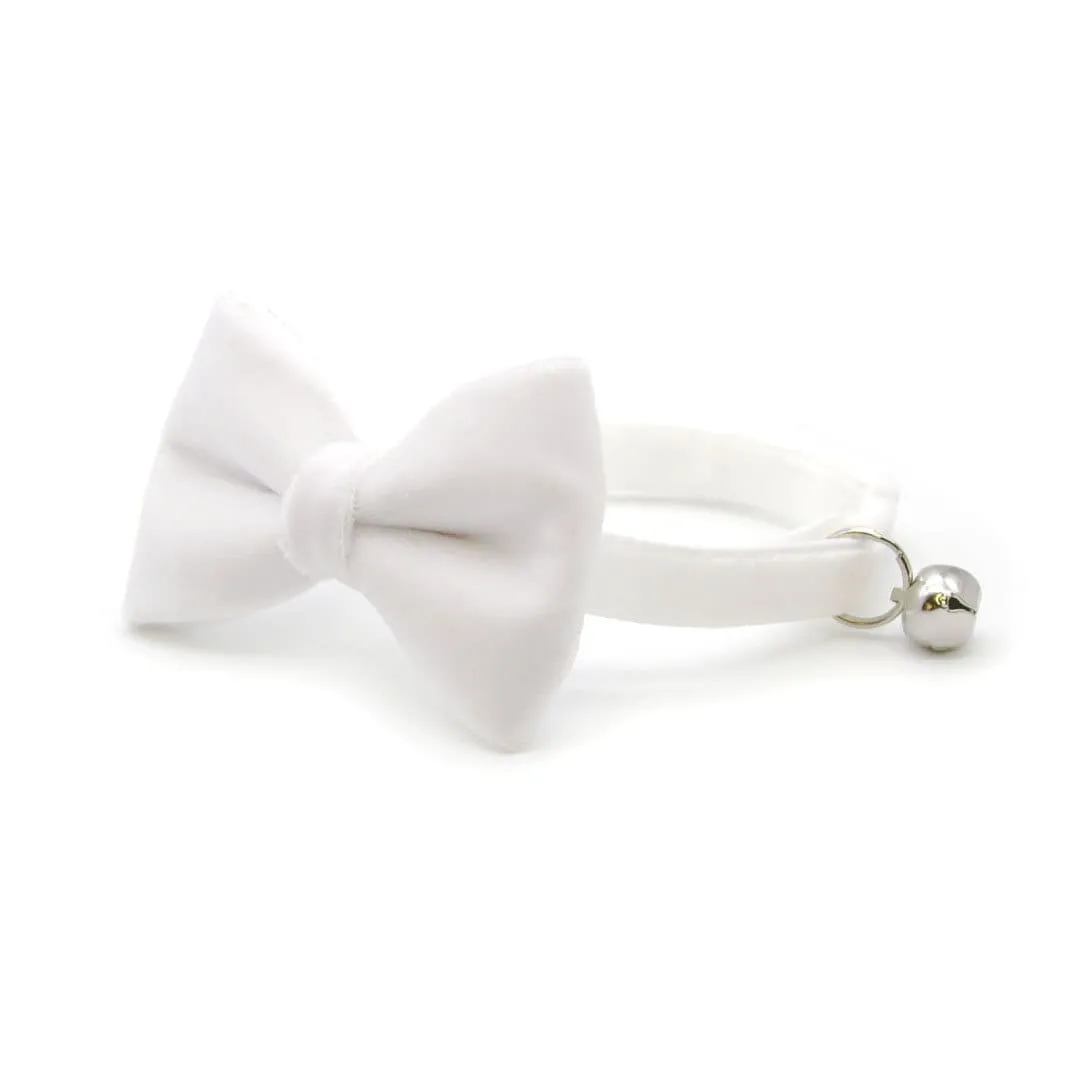 Pet Bow Tie - "Velvet - Snowy White" - Velvet White Bow Tie for Cat / For Cats   Small Dogs (One Size)