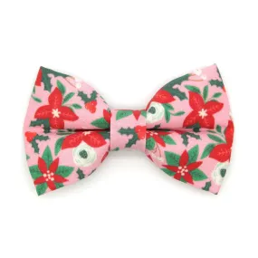 Pet Bow Tie - "Winter Blooms - Pink" - Christmas Poinsettia Cat Bow Tie / Holiday Floral / For Cats   Small Dogs (One Size)