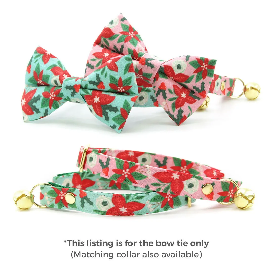 Pet Bow Tie - "Winter Blooms - Pink" - Christmas Poinsettia Cat Bow Tie / Holiday Floral / For Cats   Small Dogs (One Size)