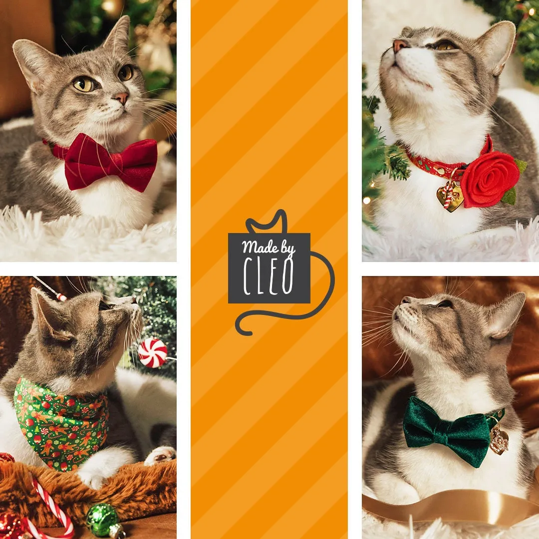 Pet Bow Tie - "Winter Blooms - Pink" - Christmas Poinsettia Cat Bow Tie / Holiday Floral / For Cats   Small Dogs (One Size)