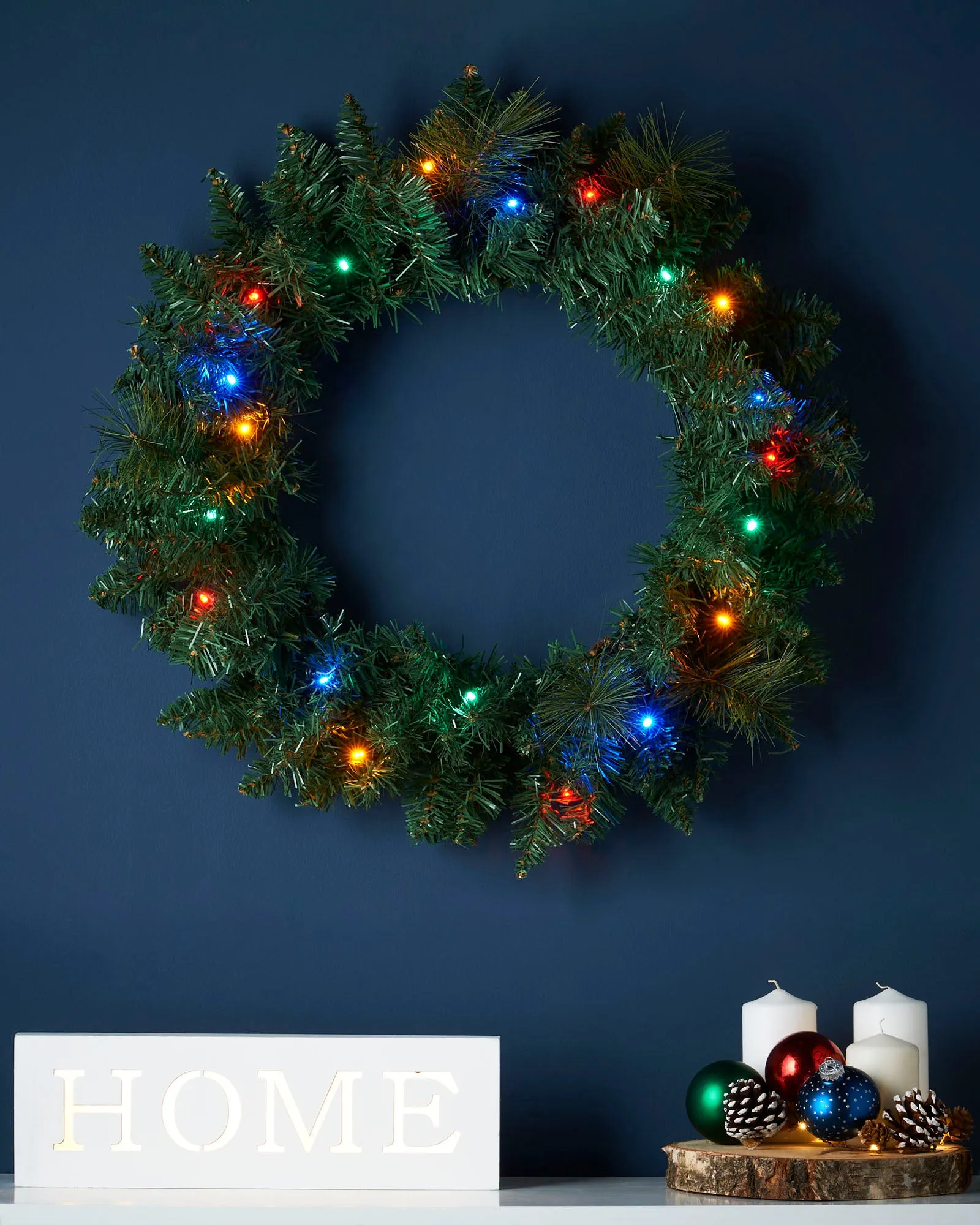 Pre-Lit Multi-Coloured LEDs Garland & Wreath
