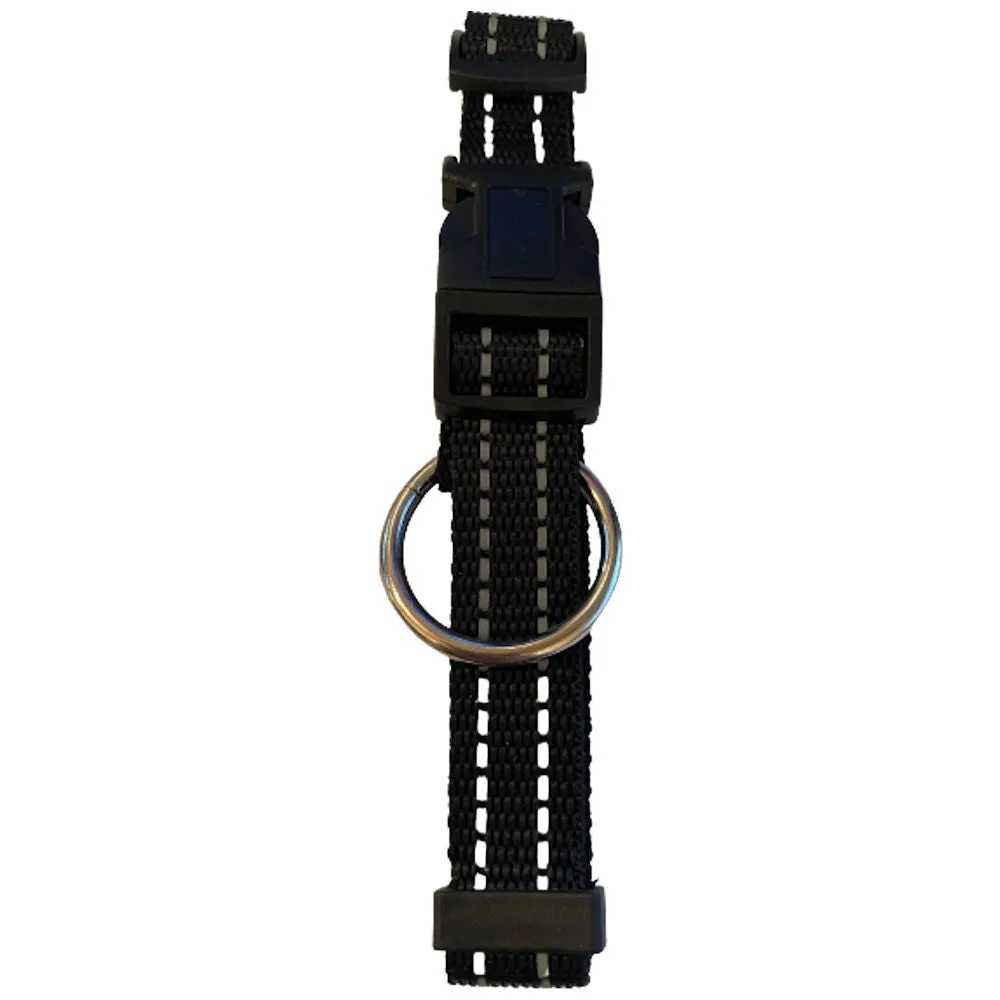 Reflective Dog Collar Small Black - High Visibility Adjustable Durable Safety Night Walks