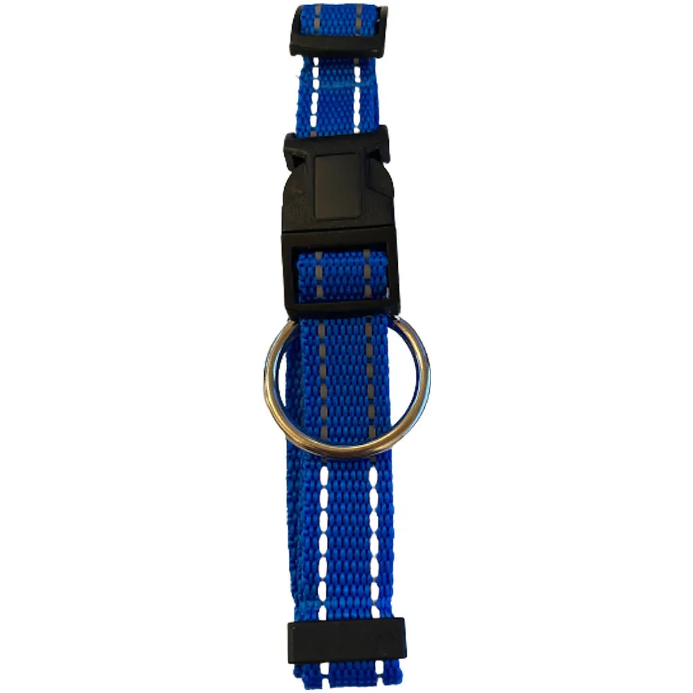 Reflective Dog Collar Small Blue - High Visibility Adjustable Durable Safety Night Walks