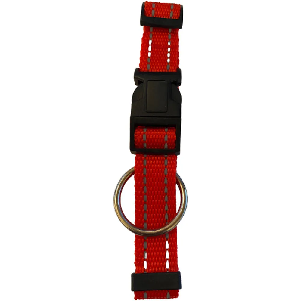 Reflective Dog Collar Small Red - High Visibility Adjustable Durable Safety Night Walks