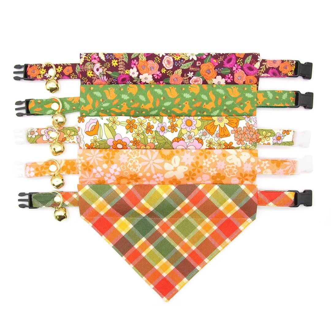 Retro Cat Bandana - "Peachy Keen" - Pink Orange 60s Floral Bandana for Cat   Small Dog / Slide-On Over the Collar Bandana