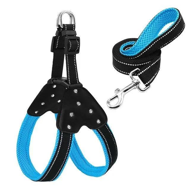 Rhinestone Cute Harness & Leash Reflective Nylon Set For Your Dog *