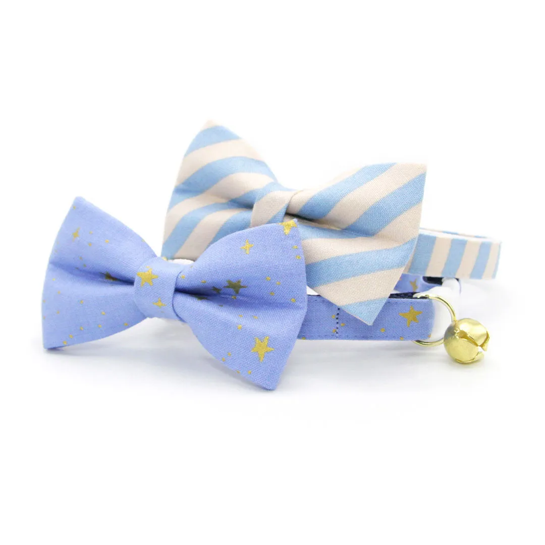 Rifle Paper Co® Pet Bow Tie - "Dusk" - Gold Stars on Periwinkle Blue Bow Tie for Cat / For Cats   Small Dogs (One Size)