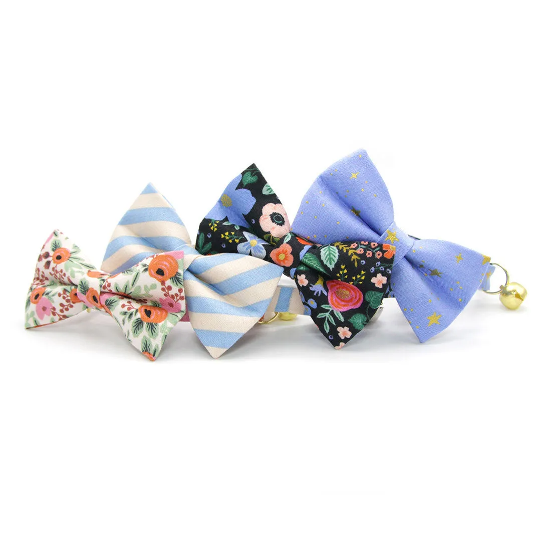 Rifle Paper Co® Pet Bow Tie - "Dusk" - Gold Stars on Periwinkle Blue Bow Tie for Cat / For Cats   Small Dogs (One Size)
