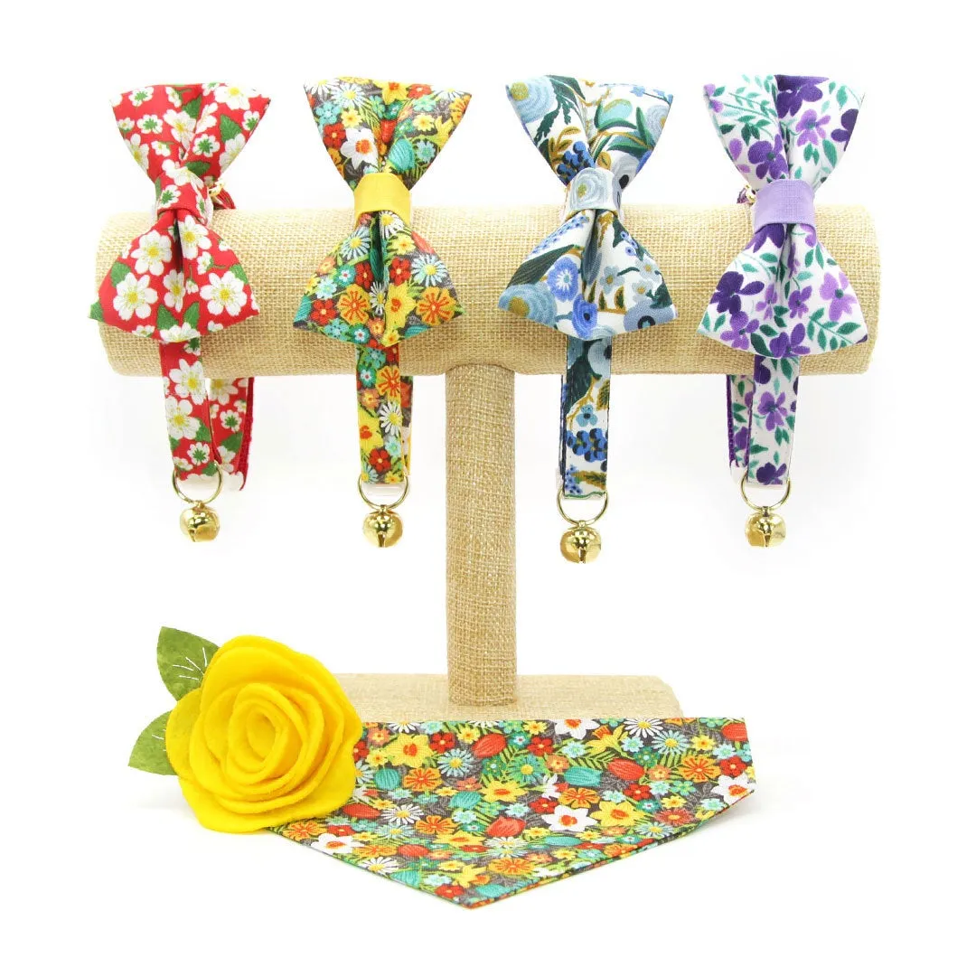 Rifle Paper Co® Pet Bow Tie - "Indigo Garden" - Blue Floral Bow Tie for Cat/ Spring   Summer / For Cats   Small Dogs (One Size)