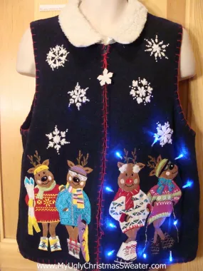 Ski Bears Tacky Christmas Sweater Vest with Lights