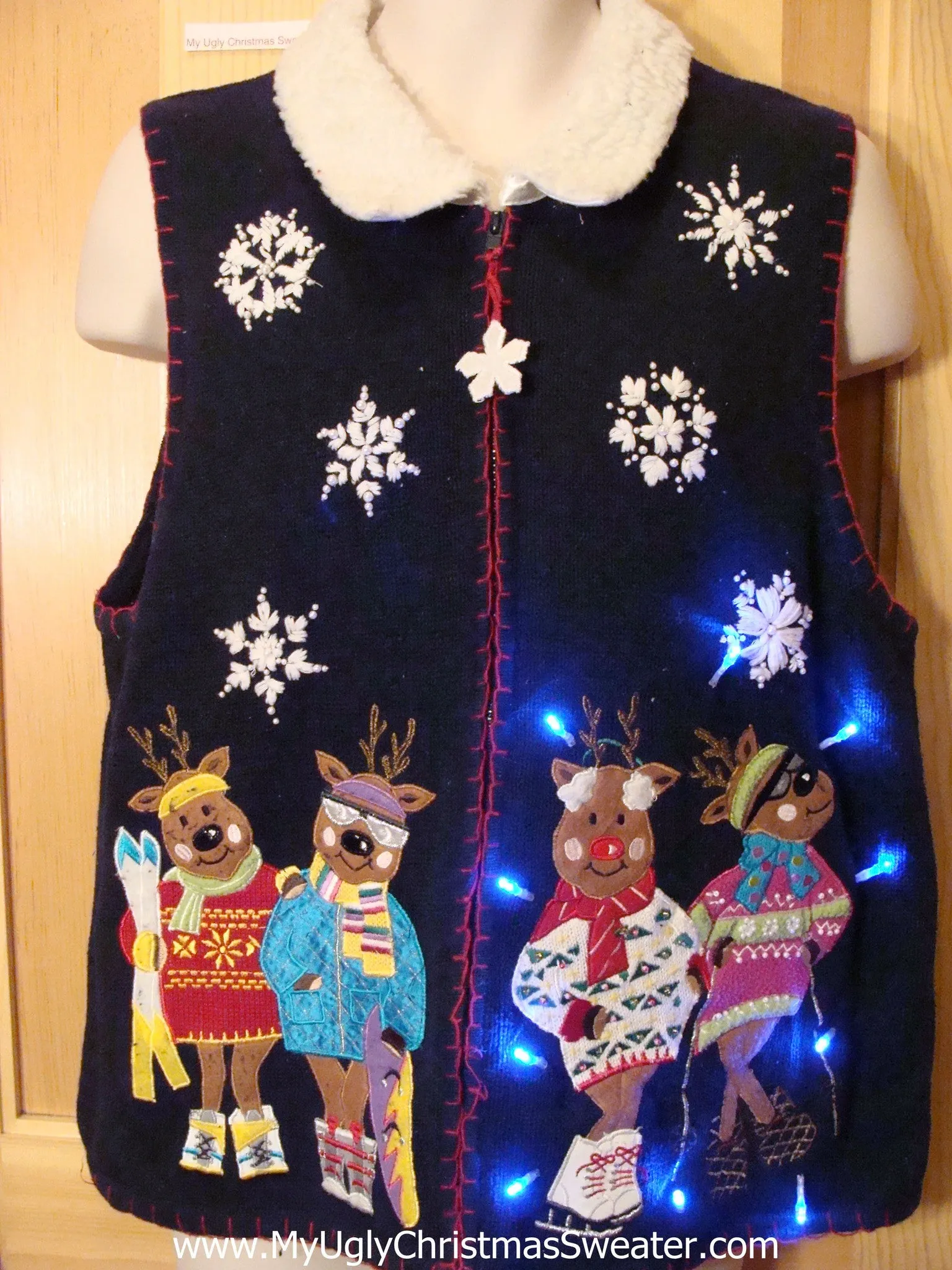 Ski Bears Tacky Christmas Sweater Vest with Lights