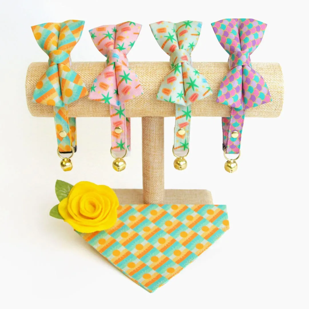 Sun Cat Bow Tie - "Sunrise" - Boho Retro Sunset Yellow Bow Tie for Cat / Desert, California, Sun Lover, Summer / Cat   Small Dog Bowtie