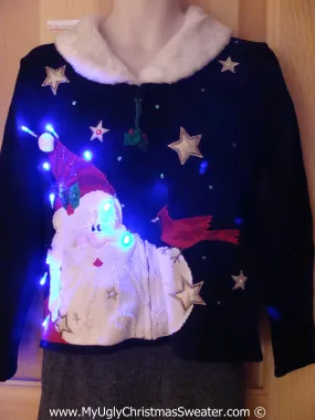 Tacky Xmas Sweater with Lights 80s Santa Furry Collar (g155)