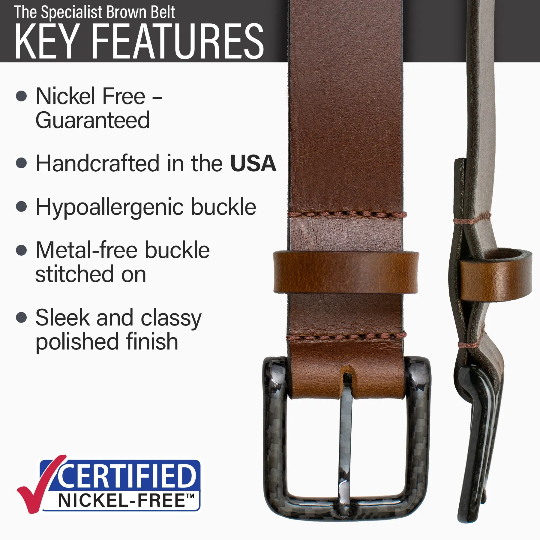 The Specialist Brown Dress Belt by Nickel Smart®