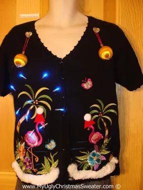 Tropical Themed 3D Ugly Christmas Sweater with Lights Flamingos (t18)