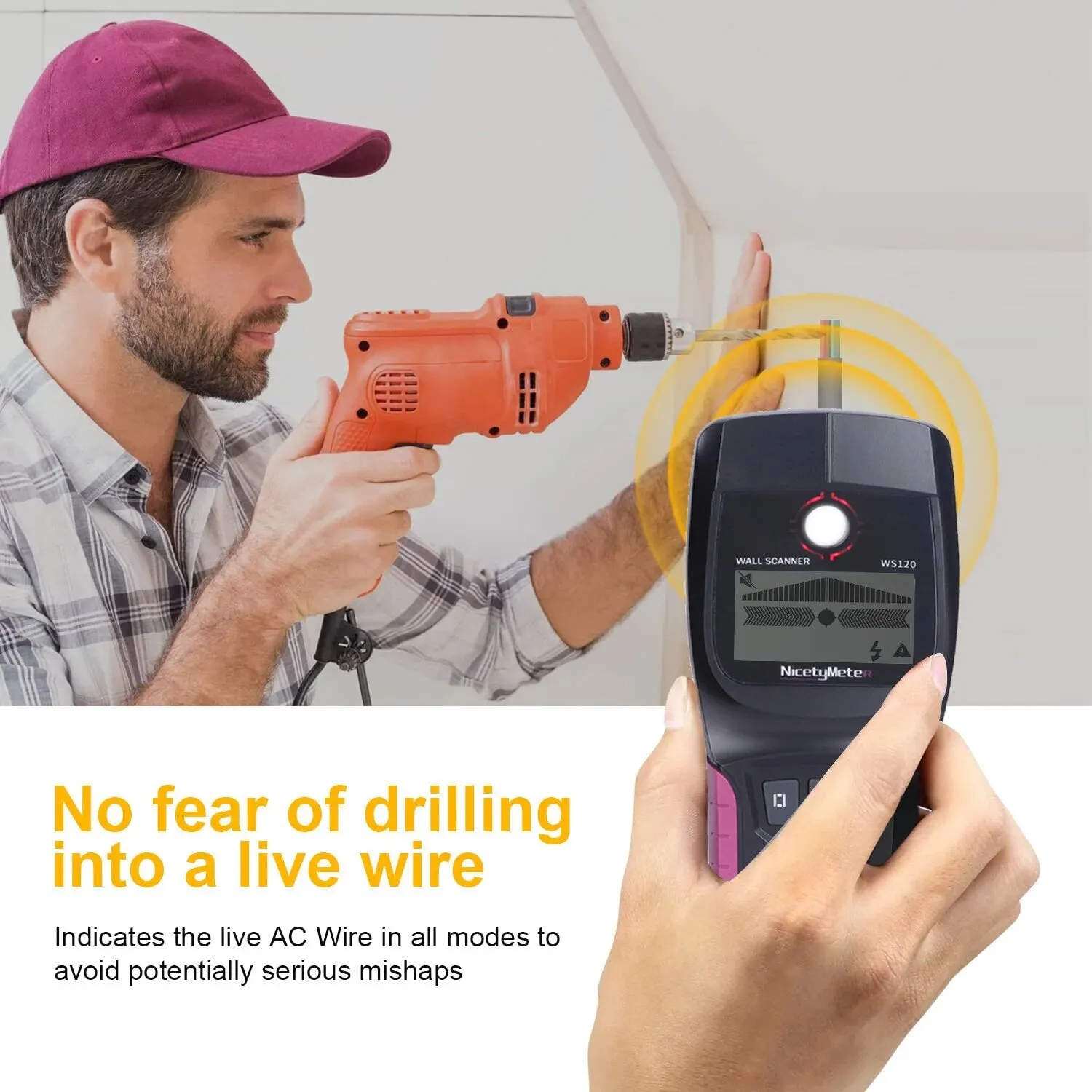 WS120 Multi-Scanner Stud Finder AC Wood Cable Wires Depth Tracker Plumbing Underground Wall Scanner LCD Beep