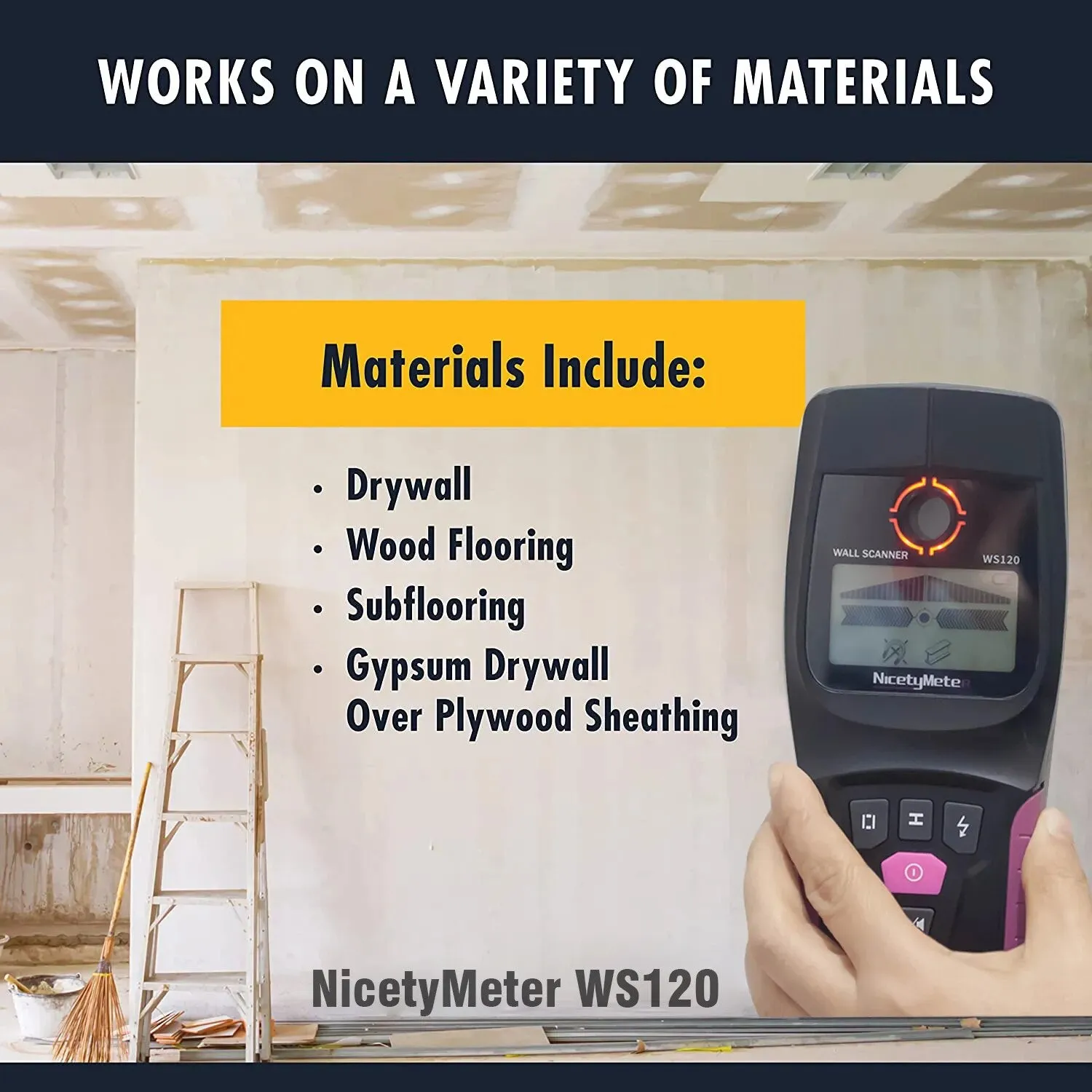 WS120 Multi-Scanner Stud Finder AC Wood Cable Wires Depth Tracker Plumbing Underground Wall Scanner LCD Beep